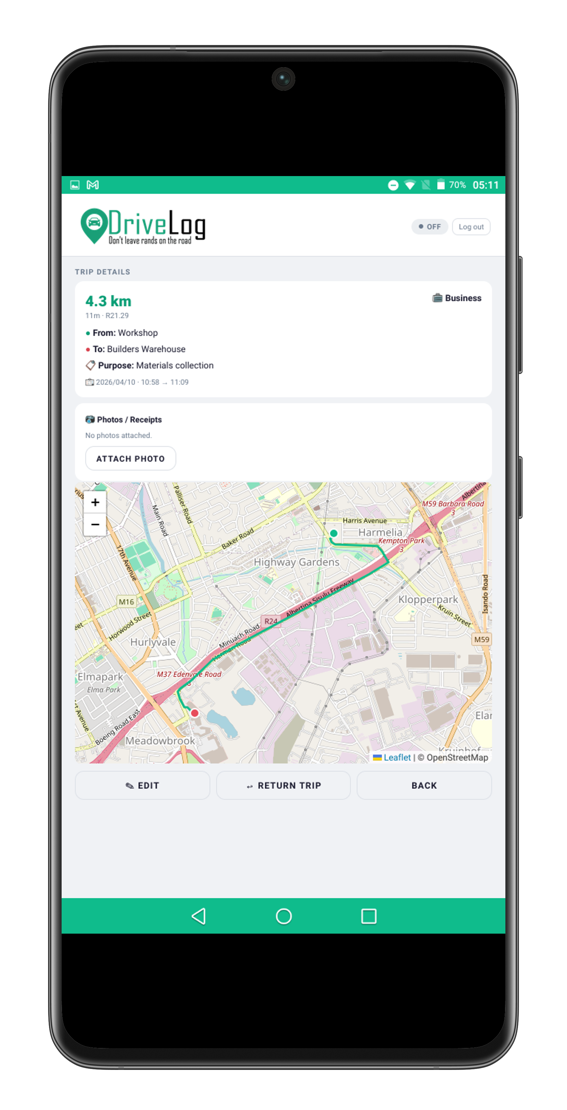 DriveLog trip review and categorisation